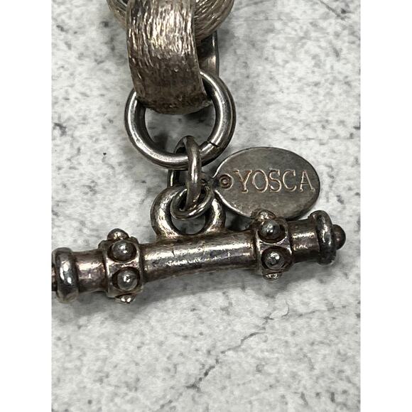 Vintage Yosca Heavy Silver Tone Textured Chain Bracelet - Picture 5 of 7